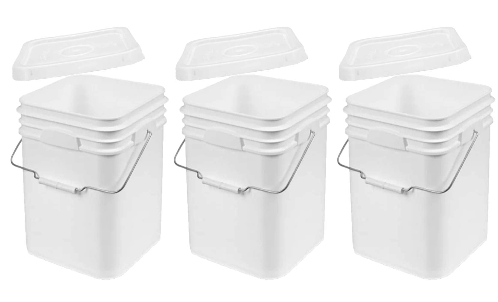 Terra Products Co. White Pails and Lids - Heavy Duty Buckets for Storage - Economical, Durable and Easy to Use (4Gallon 3Pack)
