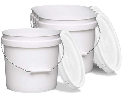 Terra Products Co. White Pails and Lids - Heavy Duty Buckets for Storage - Economical, Durable and Easy to Use (2Gallon 5Pack)